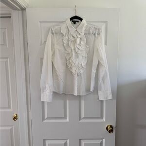 90’s Lauren Ralph Lauren White Ruffled Button-Up Blouse
